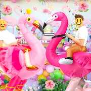 Flamingo personagens vivos cover festa infantil